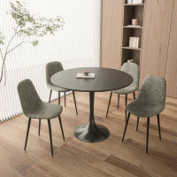 Wrought Studio Round Dining Table Set with 4 Suede Upholstered Chair