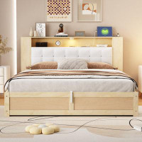 Myhomekeepers Tufted Upholstered Platform Bed  With Storage Headboard And Hydraulic Storage System, Modern PU Storage Be