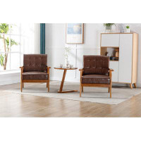 Ivy Bronx Accent Chairs Set Of 2 With Side Table, Mid Century Modern Accent Chair, Wood And Fabric Armchairs Side Chair,