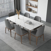 Fit and Touch 6 - Person Nut-brown Rock Beam+Solid Wood Dining Table Set