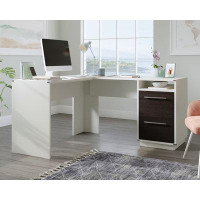 Sauder Vista Key L-Desk Pearl Wh/blaze Acaci
