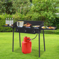Winado 3-Burner High Pressure Propane Outdoor Stove with Removable Side Shelves and Windscreen