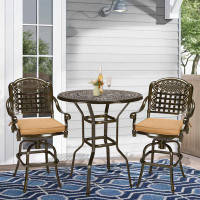 Darby Home Co Darby Home Co 5-Piece Patio Swivel Bar Set, All-Weather Cast Aluminum Outdoor High Bar Stool Bistro Set Fo