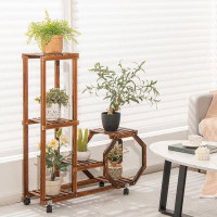 Arlmont & Co. Arlmont & Co. 6-tier 6 Potted Rolling Plant Stand Wooden Storage Display Shelf Rack With Wheels