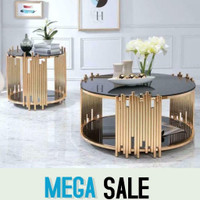 2 Shelf Gold Glass Coffee Table