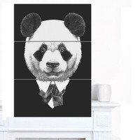 Made in Canada - Design Art 'Funny Panda in Suit and Tie' 3 Piece Wall Art on Wrapped Canvas Set