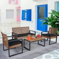 Winston Porter 4-piece Patio Furniture Set Outdoor Balcony Porch Garden Backyard Lawn Furniture Acacia Wood Table Top, B