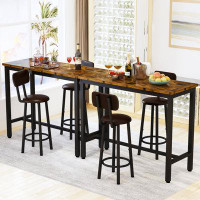 Mercer41 3 Piece Bar Table Set, Modern Counter Height Dining Set With PU Leather Upholstered Chairs, Wood Bistro Pub Tab