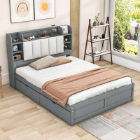 Ivy Bronx Queen Wooden Platform Bed with Storage Headboard and 2 Drawers