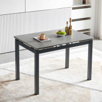 Wrought Studio Grey Ceramic Modern Rectangular Expandable Dining Room Table For Space-Saving Kitchen Small Space -Table