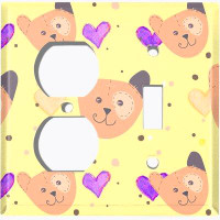 WorldAcc Metal Light Switch Plate Outlet Cover (Teddy Bears Pink Hearts Yellow - (L) Single Duplex / (R) Single Toggle)