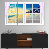 East Urban Home Closed Window To Ocean Sunset - Multipanel Oversized Landscape Wall Art Print