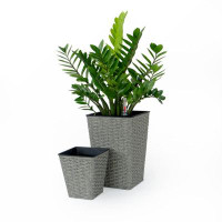 Ebern Designs 2-Pack Smart Self-Watering Square Planter For Indoor And Outdoor - Hand Woven Wicker - Grey