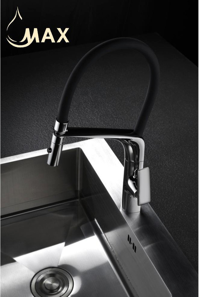 Pull-Down Rubber Flexible Kitchen Faucet 18 In Matte Black/ Matte Black Rubber Finish in Plumbing, Sinks, Toilets & Showers - Image 2
