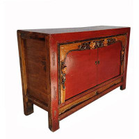 DYAG East Antique Red Accent Cabinet with Carved Border Doors