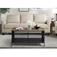 17 Stories Herchell Antique Oak and Black Coffee Table with 4 Sliding Doors