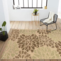 Red Barrel Studio Modern Floral Textured Weave Indoor Outdoor Area-Rug, Easy-Cleaning,5 X 8,Sage/Brown