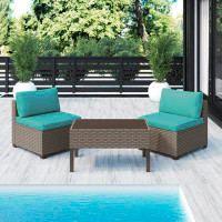 Wade Logan Avalisse 3-Piece Outdoor Conversation Set with Armless Sofas and Coffee Table in Summer Fog Wicker