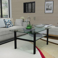 Wrought Studio Transparent glass black coffee table, modern simple, living room coffee table
