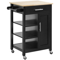 KITCHEN ISLAND, COMPACT KITCHEN CART ON WHEELS WITH OPEN SHELF &amp; STORAGE DRAWER FOR DINING ROOM, KITCHEN, BLACK