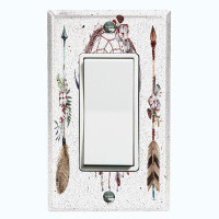 WorldAcc Metal Light Switch Plate Outlet Cover (Indian Native Dream Catcher Feather Arrows White  - Single Toggle)