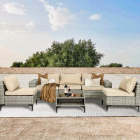 Latitude Run® 6 Piece Rattan Patio Furniture Set Outdoor Conversation Set For Yard Balcony Deck Poolside