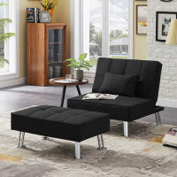 Ebern Designs Single Sofa Bed with Ottoman , Convertible Folding Futon Chair, Lounge Chair
