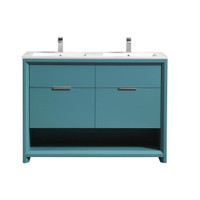 24, 32, 36, 40, 48 & 60 High Gloss White & Teal Green Vanity D=20 Inw Acrylic  Countertop ( Double Sink in 48 & 60 ) KBO