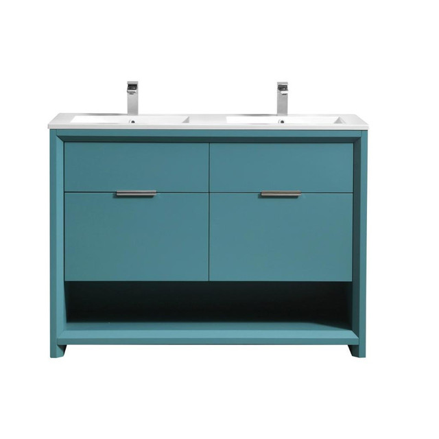 24, 32, 36, 40, 48 & 60 High Gloss White & Teal Green Vanity D=20 Inw Acrylic  Countertop ( Double Sink in 48 & 60 ) KBQ in Cabinets & Countertops
