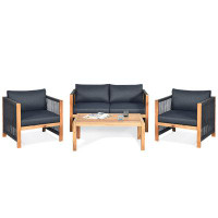 Latitude Run® 4 Pcs Acacia Wood Patio Conversation Set W/cushions For Garden Grey