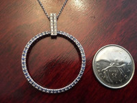 Brand New Natural Diamond and Sapphire in 14K white Gold Necklace in shape of Circle  Comes in a  nice box