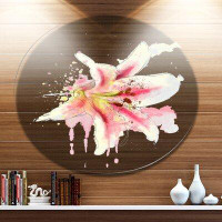Made in Canada - Design Art 'Pink Yellow Lily Watercolor Sketch' Oil Painting Print on Metal