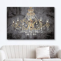 IDEA4WALL Black Paint Stroke Gold Crystal Chandelier Decor Lights Contemporary Relax Calm Wall Art