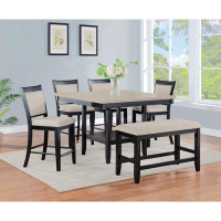 Wildon Home® 6Pc Dining Set Contemporary Farmhouse Style Counter Height W 20-Inch Lazy Susan Tow-Tone Finish Upholstered
