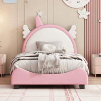 Zoomie Kids Cute Upholstered Bed With Unicorn Shape Headboard,Platform Bed With Headboard And Footboard