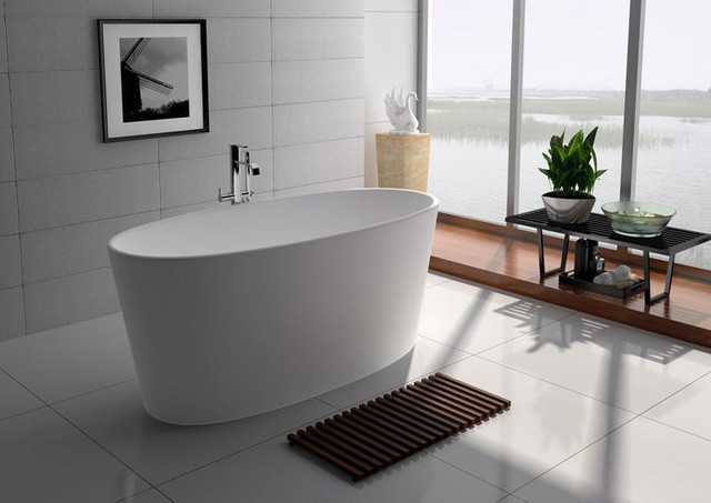 62x28 Inch ( 26H ) Freestanding Solid Surface in Matte White with Centre Drain - Deep Soaking    LFC in Plumbing, Sinks, Toilets & Showers