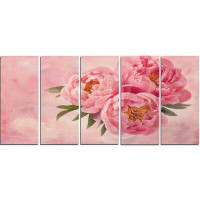 Made in Canada - Design Art 'Peony Flowers in Vase on Pink' 5 Piece Graphic Art on Wrapped Canvas Set