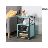 SR-HOME Nightstand, End Table With Flip Drawer And Modern X-Design Side For Bedroom Living Room Office