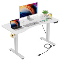 Inbox Zero 55'' Electric Height Adjustable Standing Desk With Charging Station, Lockable Casters