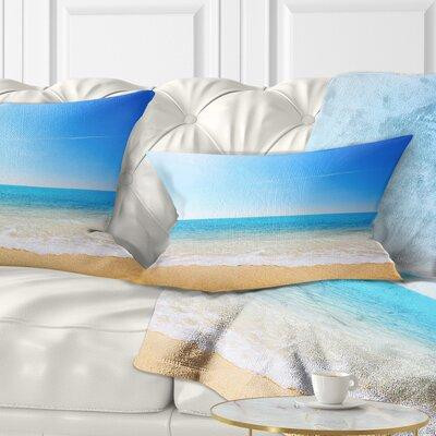 Made in Canada - East Urban Home Waves at Tropical Beach Seashore Photo Pillow in Bedding
