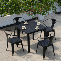 Corrigan Studio Courtyard Garden Leisure Furniture Iron Art Outdoor Plastic Wood Dining Table And Chair Outdoor Table An