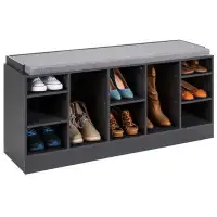 Ebern Designs Ebern Designs 46in Shoe Storage Organization Rack Bench For Entryway, Bedroom W/ Padded Seat, 10 Cubbies -