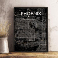 Made in Canada - Wrought Studio 'Phoenix City Map' Graphic Art Print Poster in Luxe
