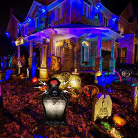 The Holiday Aisle® Animated Halloween Tombstone Decoration, Lighted Gravestone With Creepy Voice Spooky Skull Head, Ligh