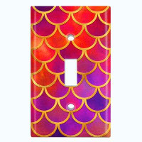 WorldAcc Metal Light Switch Plate Outlet Cover (Mermaid Red Purple Scale  - Single Toggle)