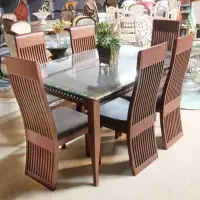 Darby Home Co Elegant Channel Back Chairs and Rectangular Glass Top Table