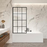 Vinnova Puente 34" W x 58" H Bathtub Framed Glass Shower Door Shower Panel in Matte Black