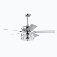 Mercer41 52" 3-Light Chrome Ceiling Fan + Remote, Traditional Farmhouse Rustic Industrial Bohemian Country Cottage Trans