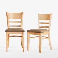 Everly Quinn Livinia Cabin Dining Chair Set Of 2, Solid Malaysian Oak PU Leather Upholstered Cushion Seat Wooden Ladder