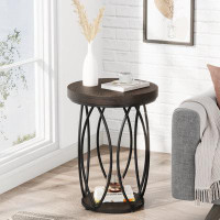 17 Stories Round Side Table, Industrial Small End Table With Storage Shelf